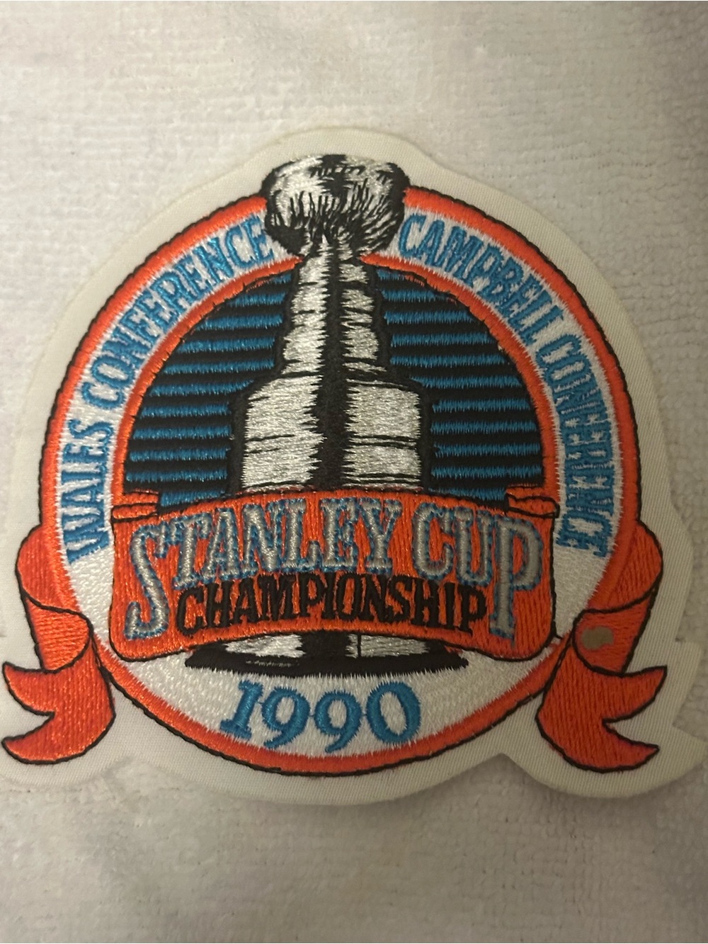 1990 Stanley Cup Championship Patch - Orange/Blue Embroidered Badge